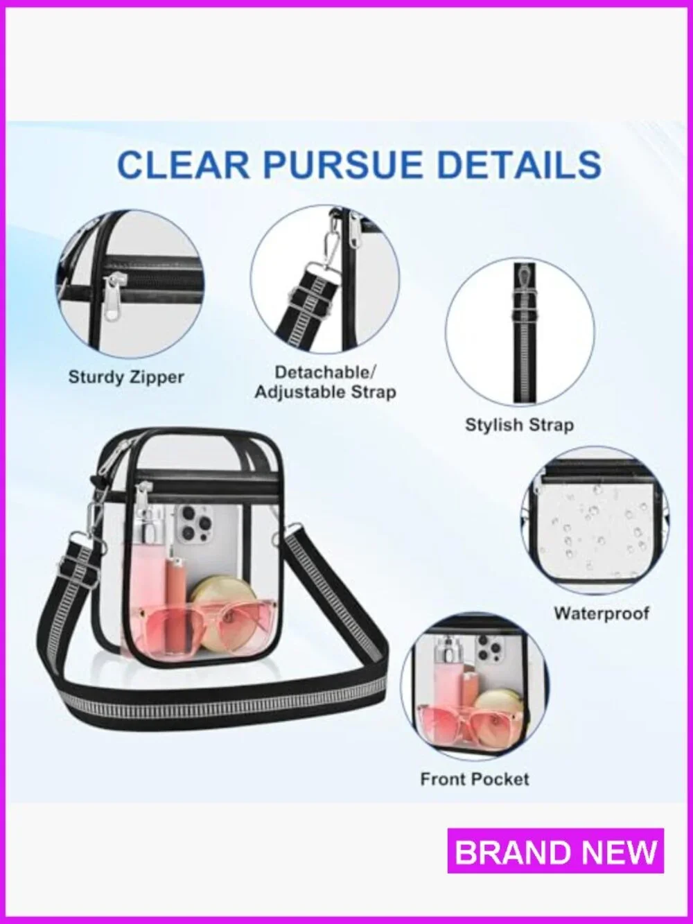 Clear Stadium Approved Crossbody Bag Messenger for Concerts Events Dual